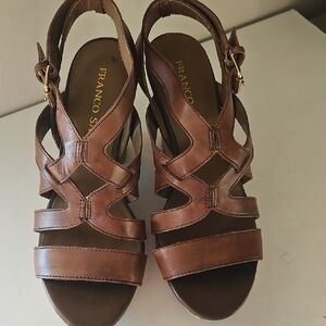 FRANCO SARTO WEDGE PLATFORM BROWN LEATHRR STRAPPY SANDALS sz 6